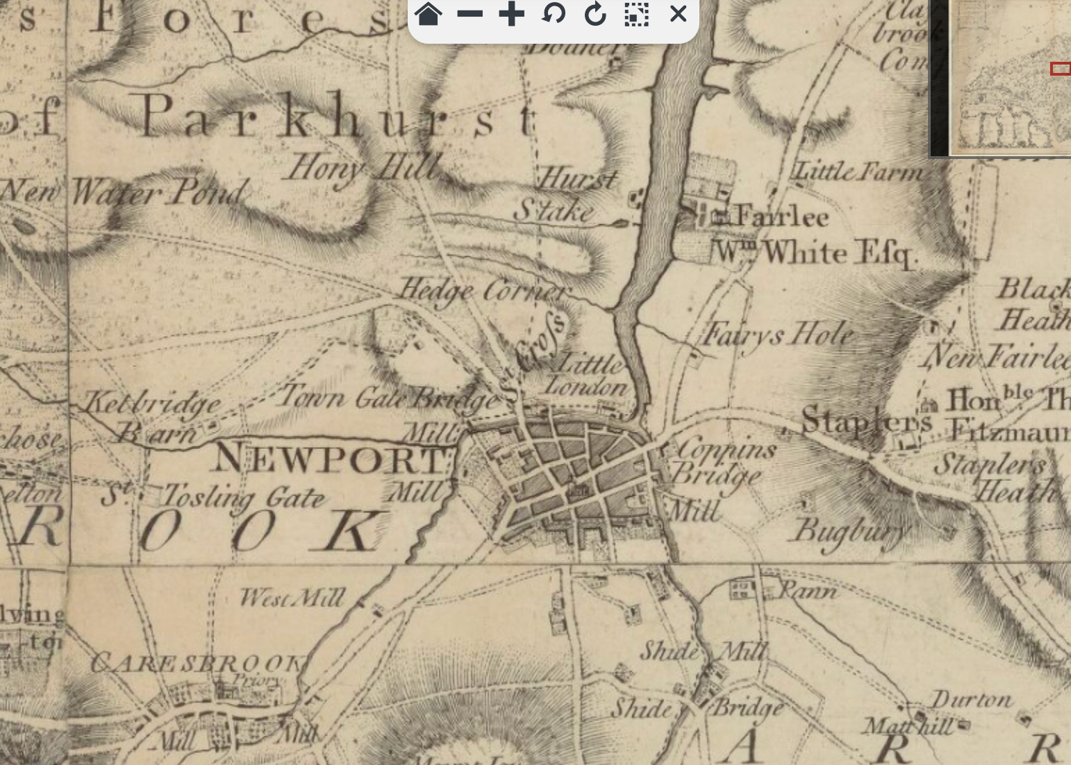 A topographical map of the isle of Wight, John Andrews, fragment, via https://gallica.bnf.fr/ark:/12148/btv1b53010266f/f1.zoom.r=.langEN