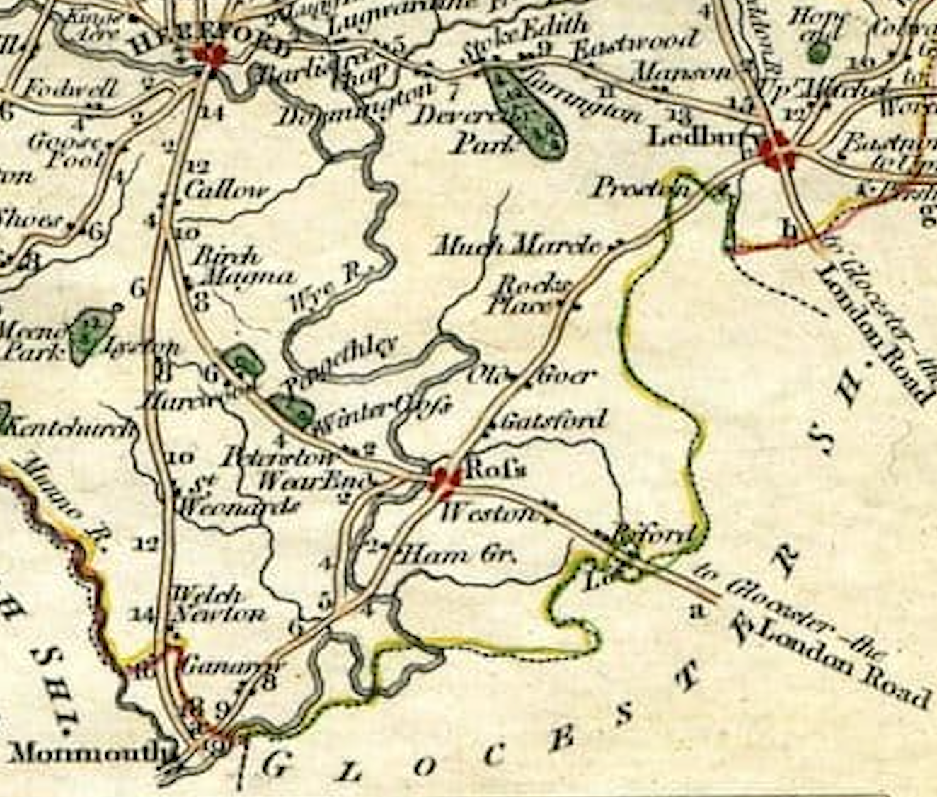 Map of Herefordshire (routes out of Ross), John Cary, 1790