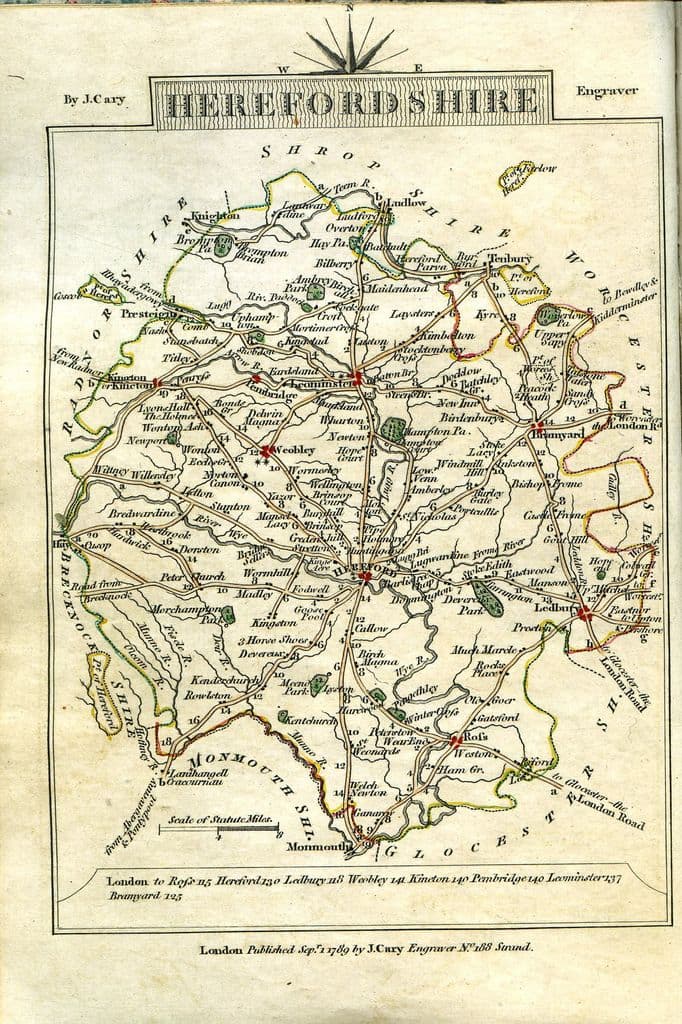 Map of Herefordshire, John Cary, 1790