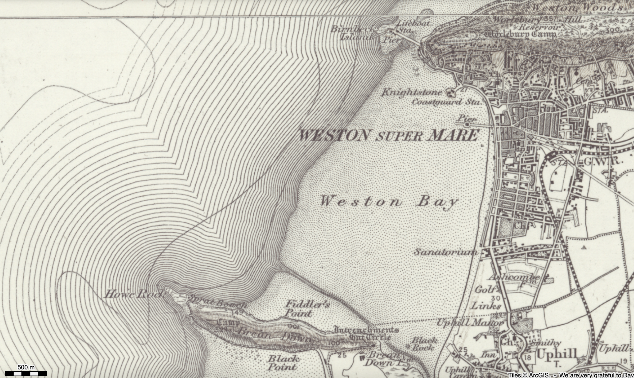 Brean Down and Weston-super-Mare, OS map, https://maps.nls.uk/geo/explore/print/#zoom=13.7&lat=51.34412&lon=-2.99743&layers=161&b=ESRIWorld&o=100