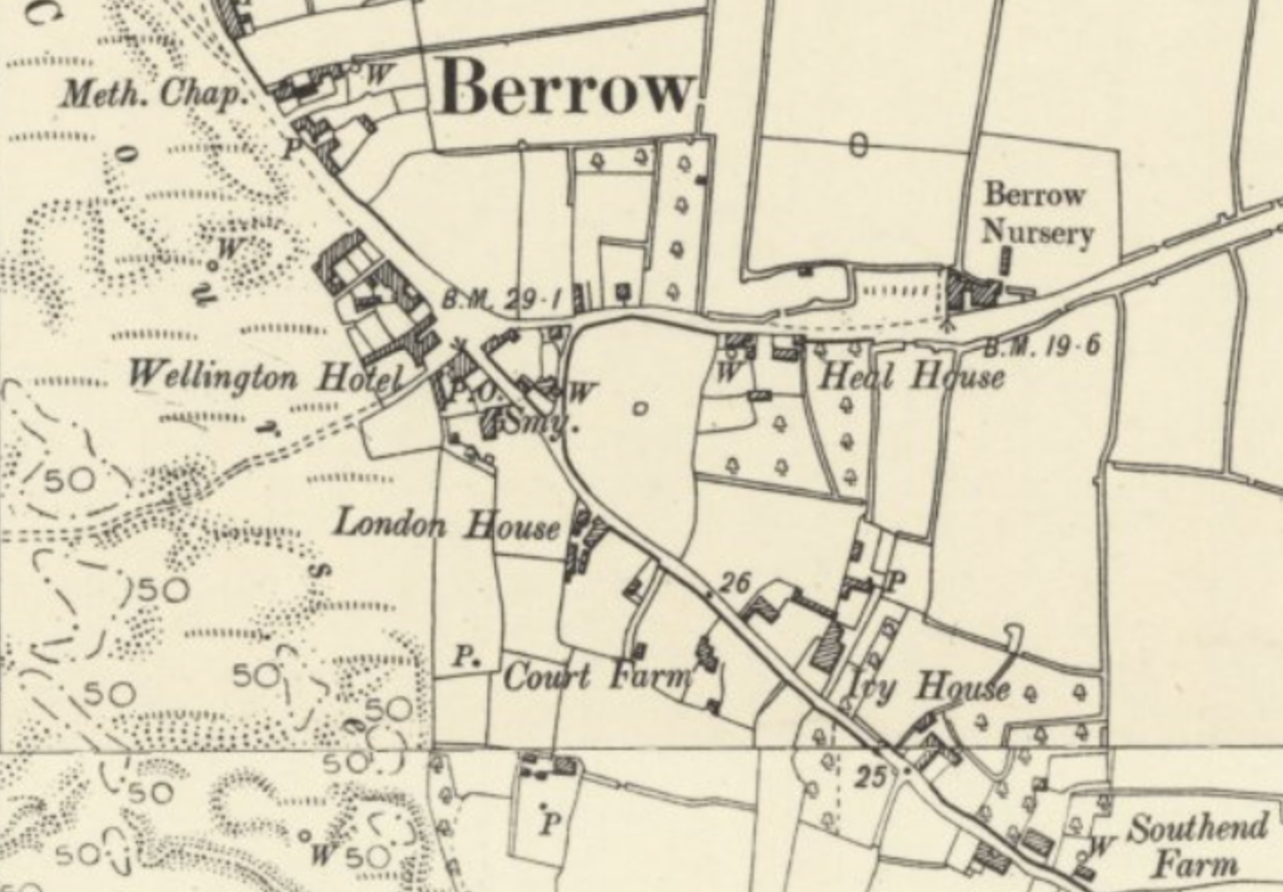 Wellington Hotel, Berrow, OS Map, https://maps.nls.uk/geo/explore/#zoom=16.4&lat=51.25847&lon=-3.00603&layers=6&b=ESRIWorld&o=100